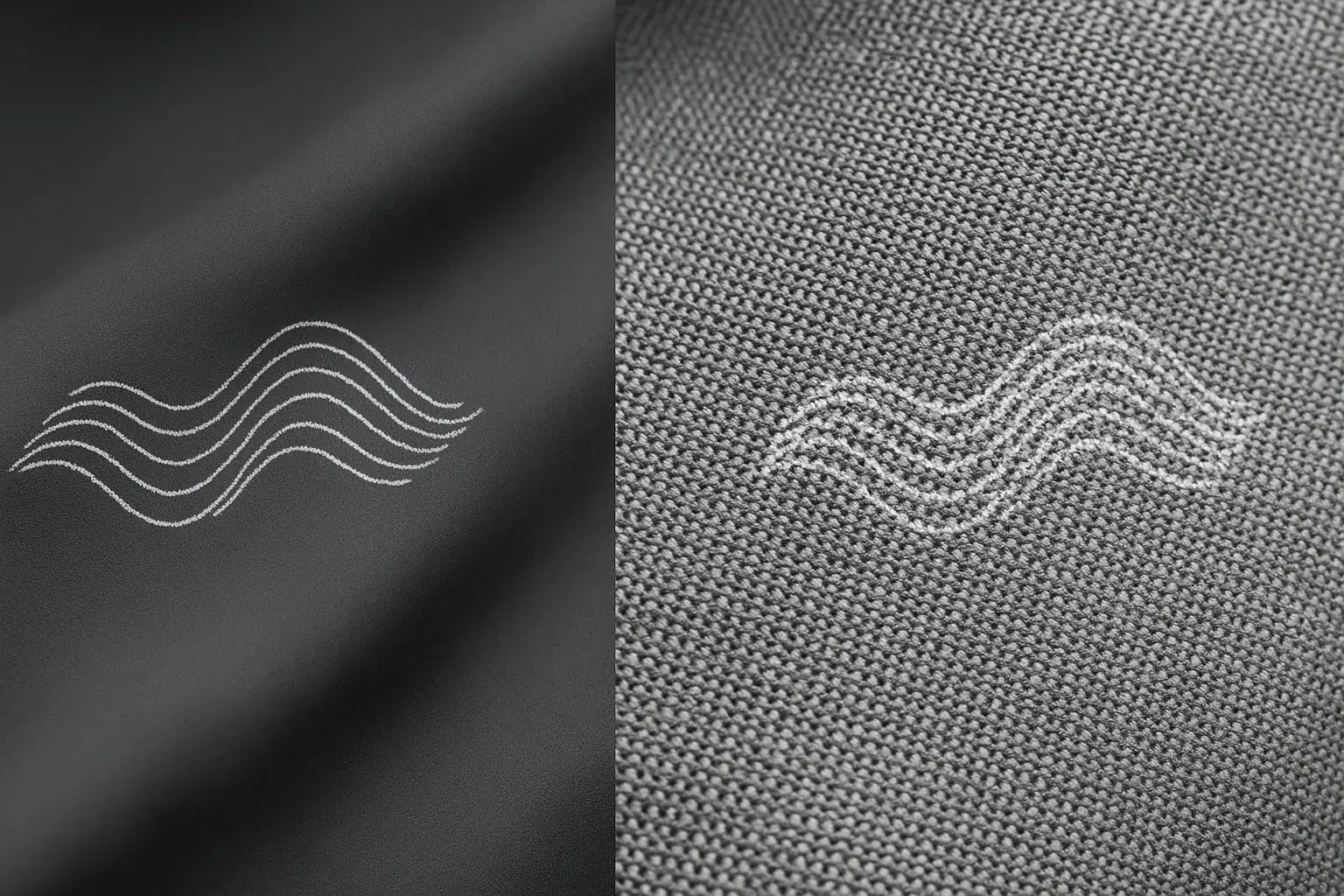 Identical E-Ink pattern: sharp on smooth fabric, diffused on rough textured fabric, showing texture's visual impact.