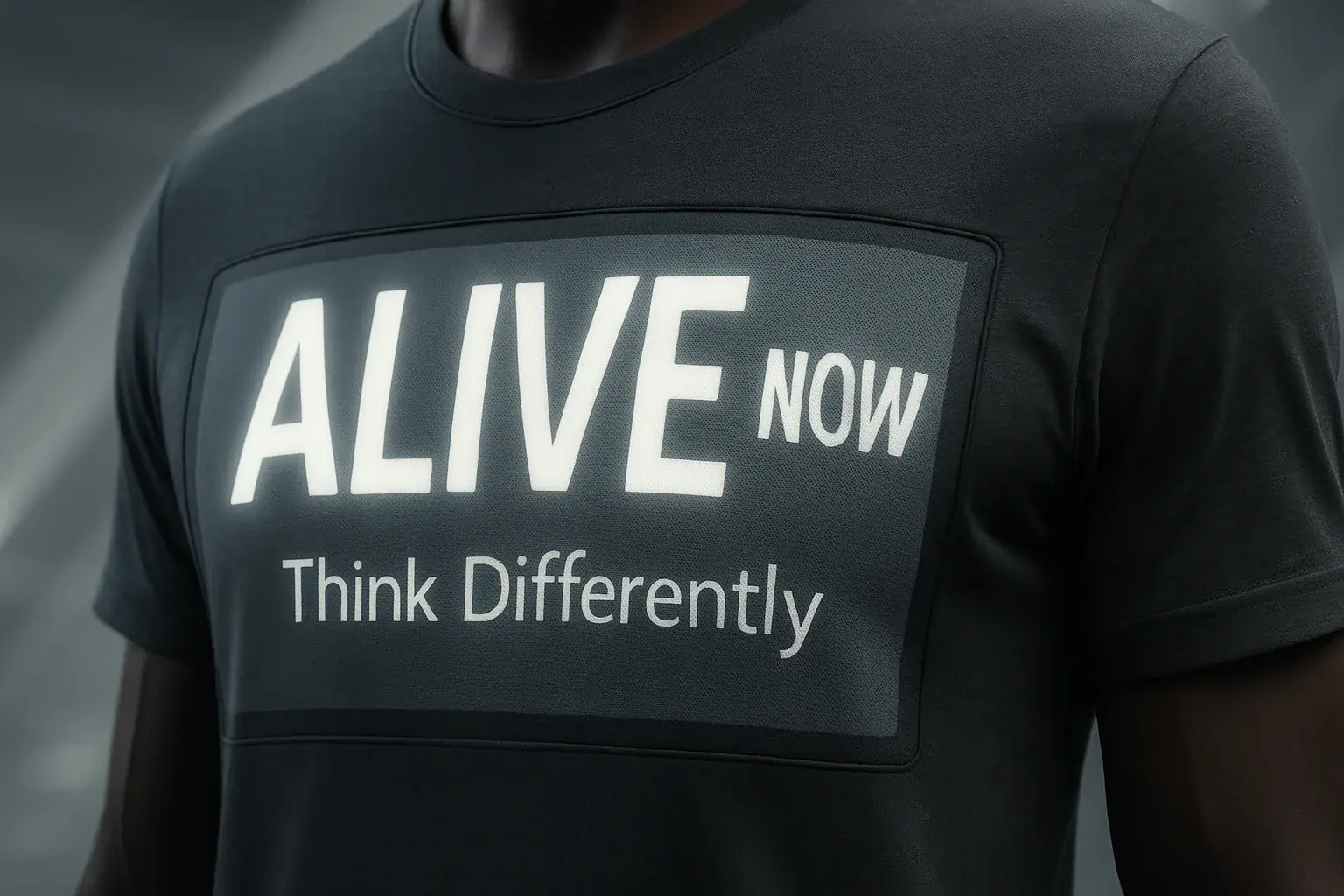 VibeWear e-ink apparel displays dynamic, expressive words and phrases with varied fonts & kinetic animation effects.