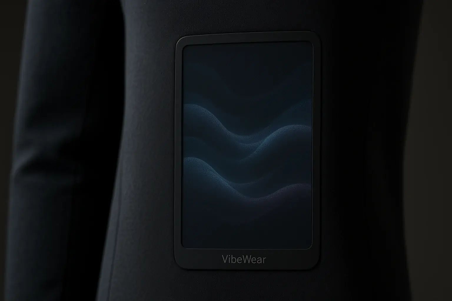 VibeWear garment: fluid, abstract E-Ink animation. Morphing organic forms illustrate non-representational mood expression.