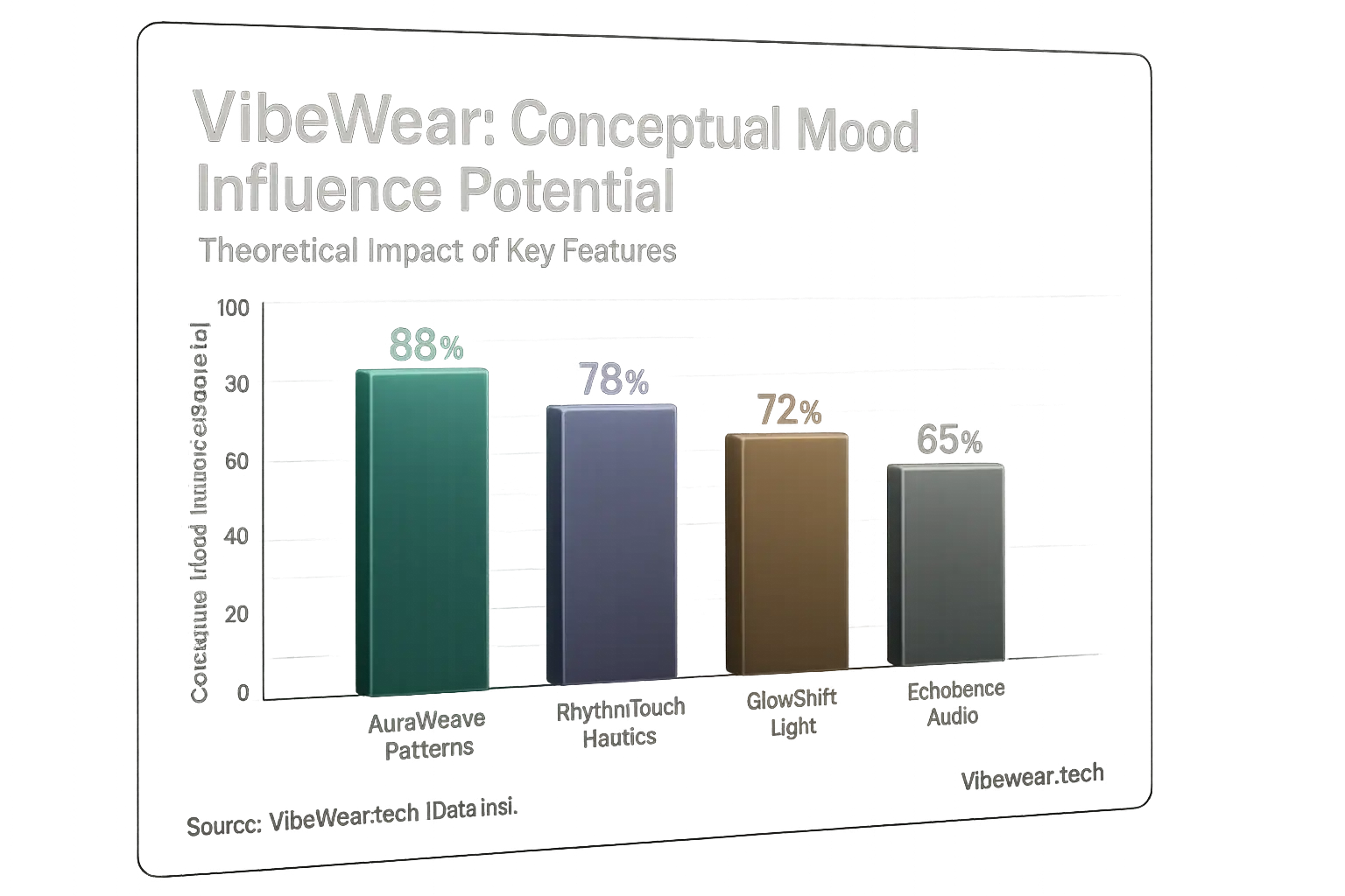 Bar chart: Conceptual mood impact. 1. Calming Blue Patterns, 2. Subtle Haptic Rhythms, 3. Dynamic Light Play.