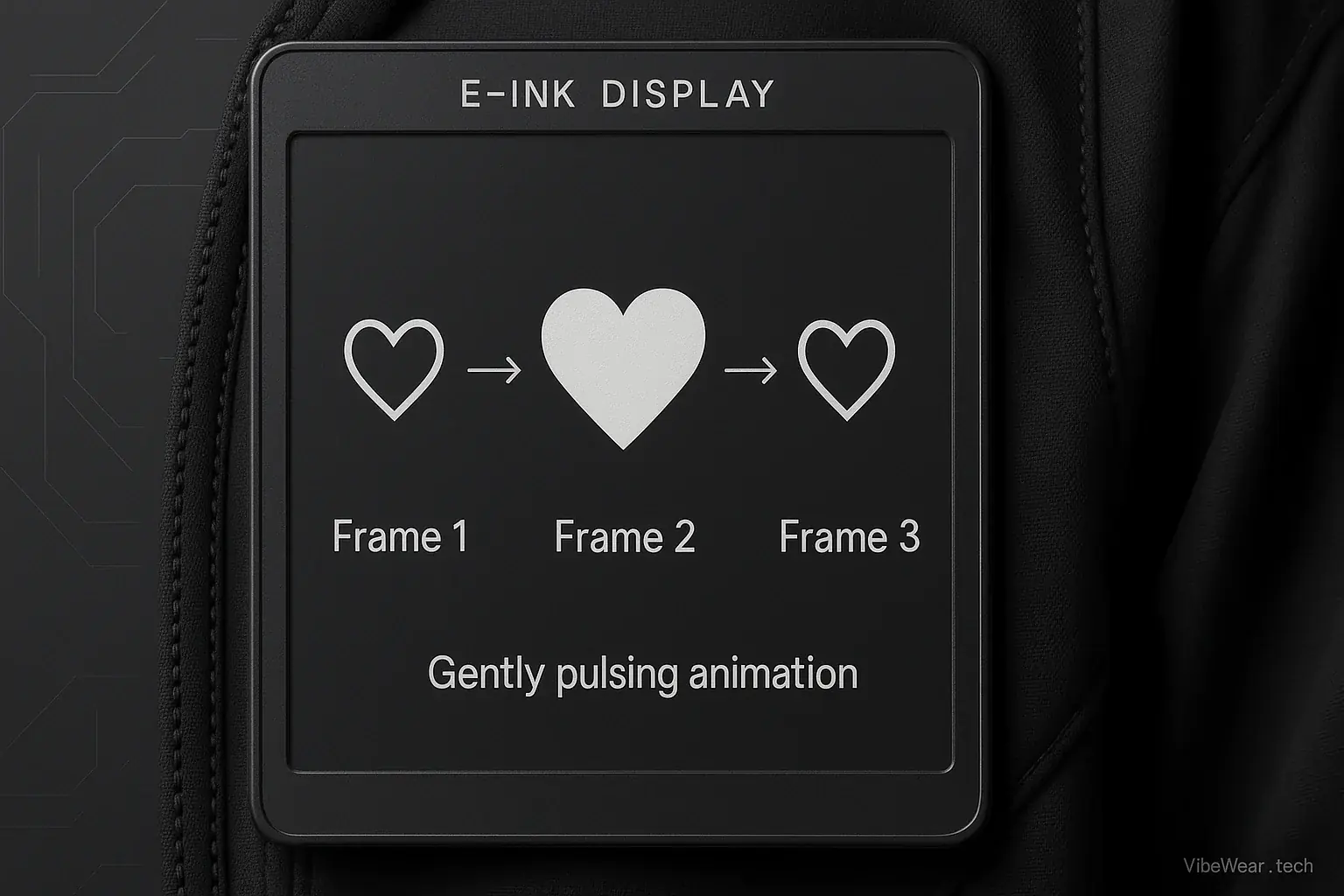 E-ink display: 3-4 frames in sequence showing changing visuals, illustrating basic animation.