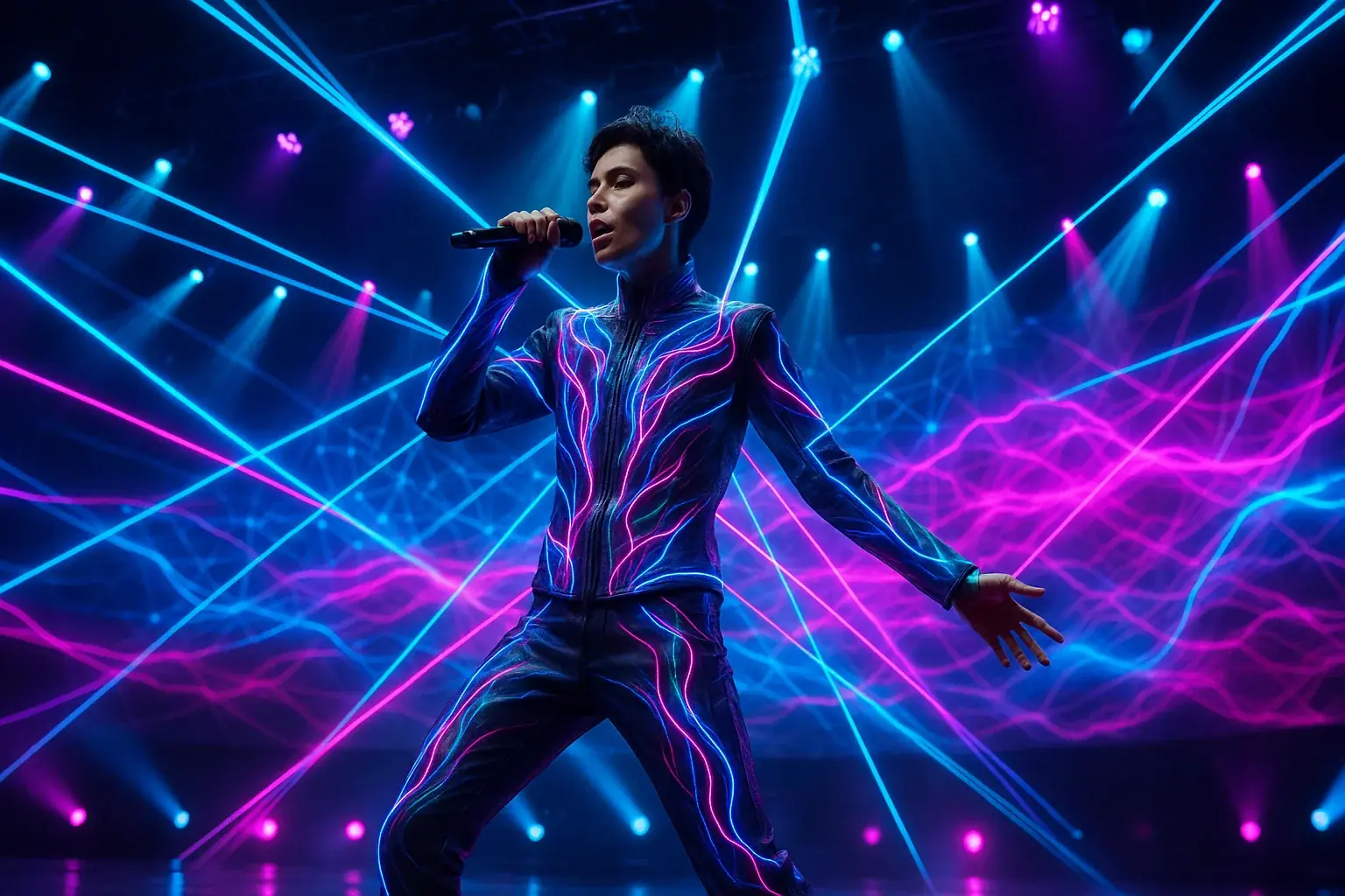 Performer's VibeWear uses light beams to sync patterns with stage lights & screen, creating a dynamic, seamless spectacle.