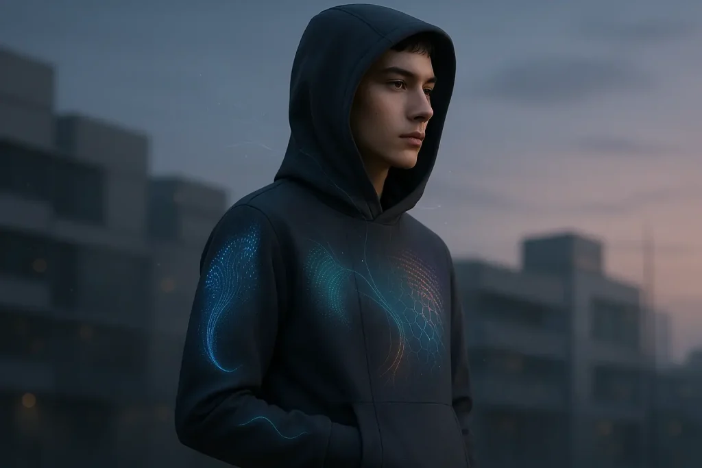 Adaptive streetwear: sensors integrate mood/environmental data, causing subtle, futuristic pattern changes.
