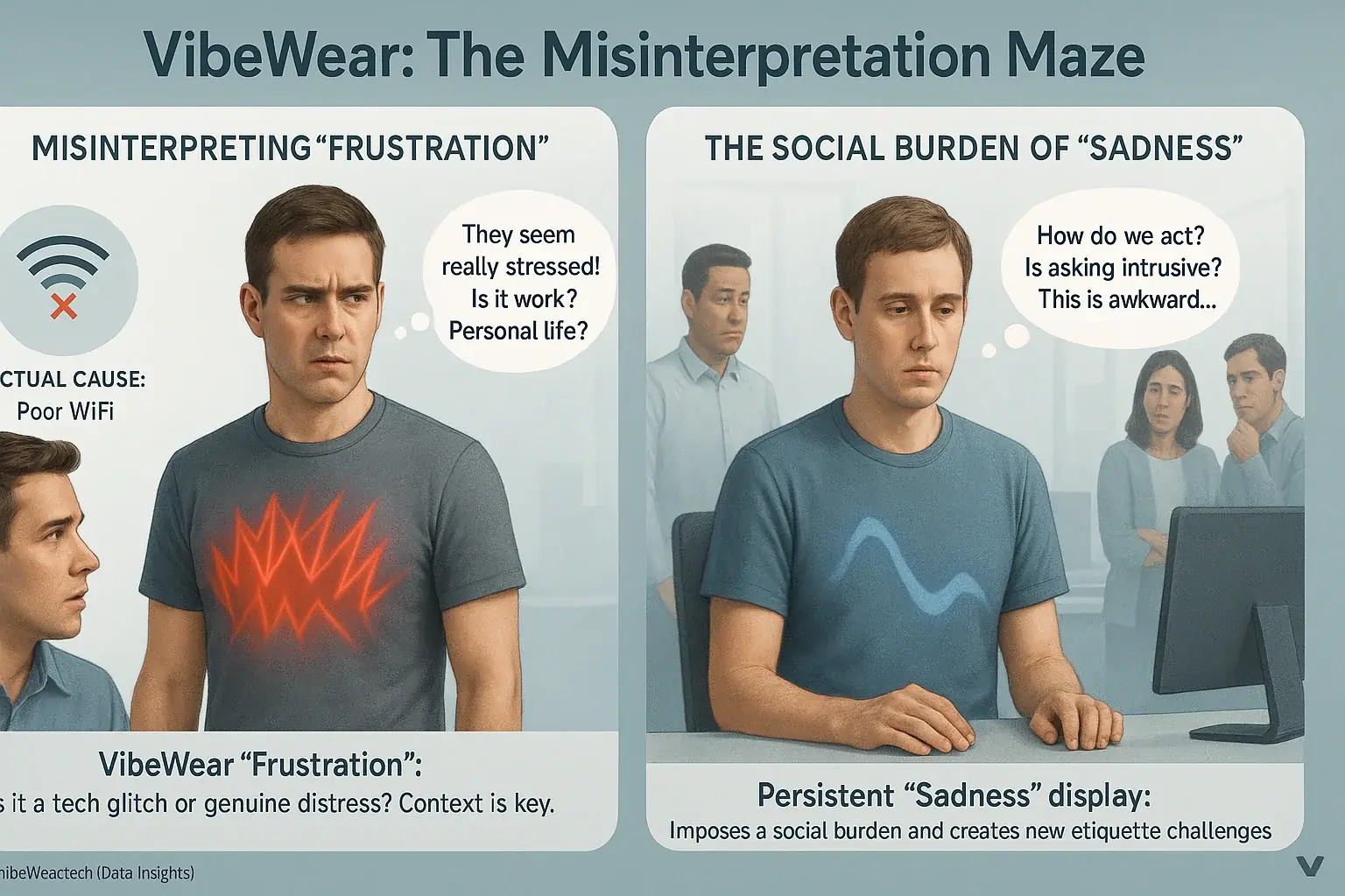 Infographic: People misunderstanding emotional cues complicated by VibeWear patterns.