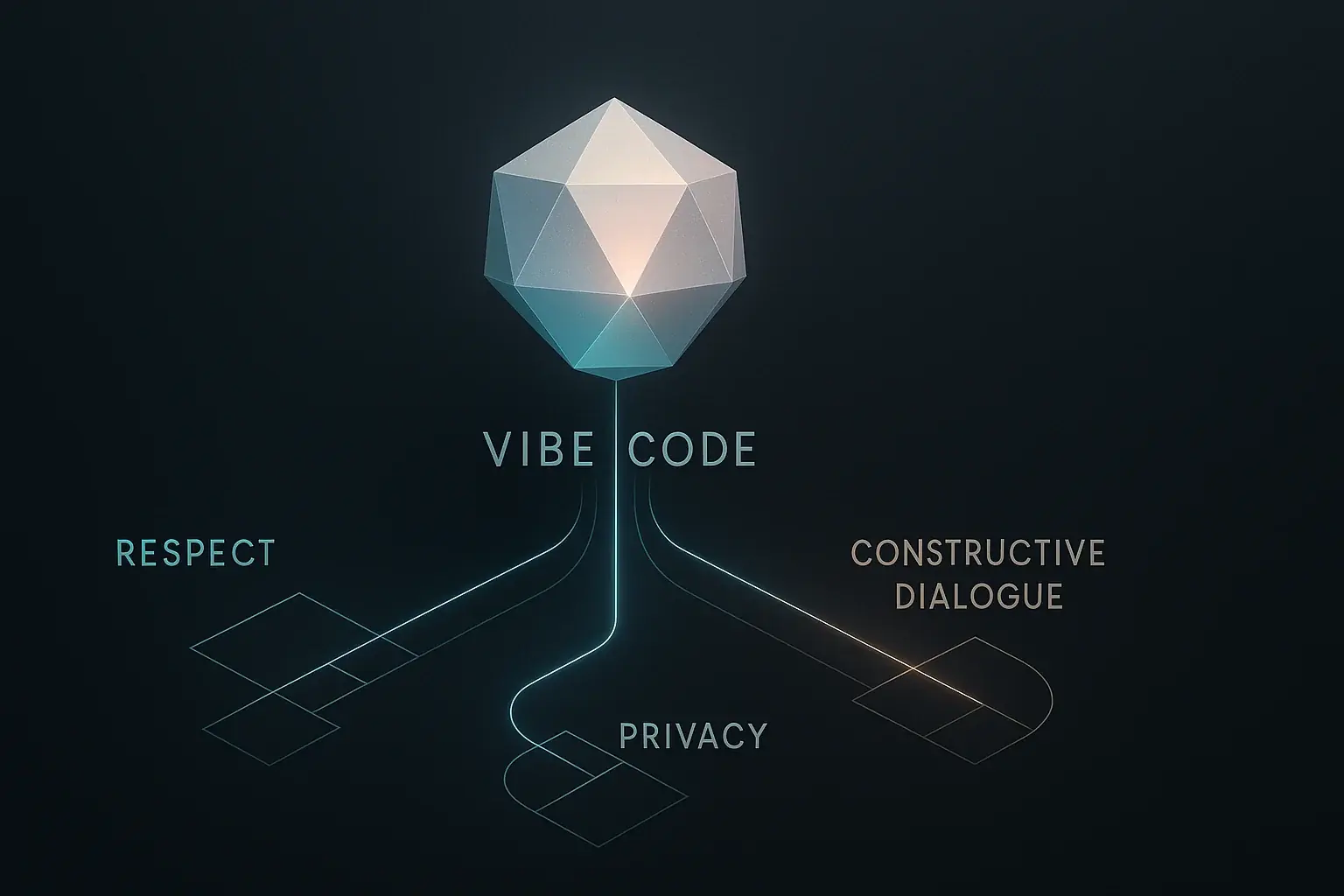 Geometric web of glowing lines representing The Vibe Code, VibeWear's community guidelines.