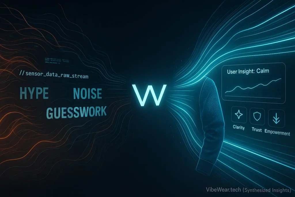 VibeWear's process: raw data (code, E-Ink, sensors) transformed into clear, deep insights, proving its value.