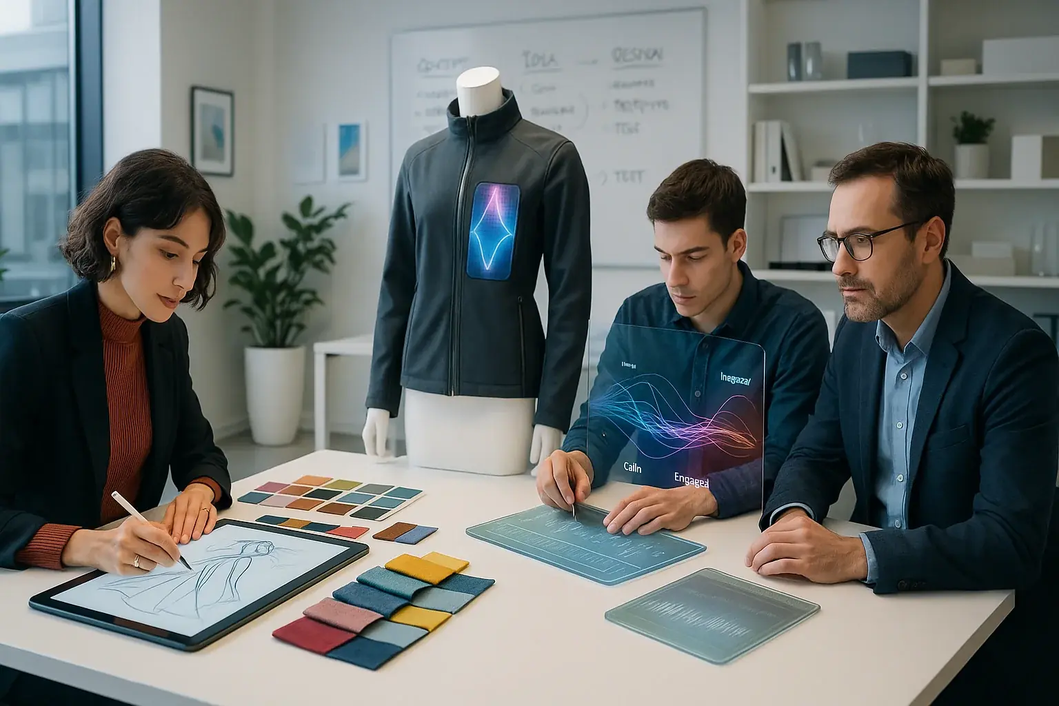 Fashion, engineering & psychology specialists collaborate on an E-Ink prototype, embodying the innovative minds behind