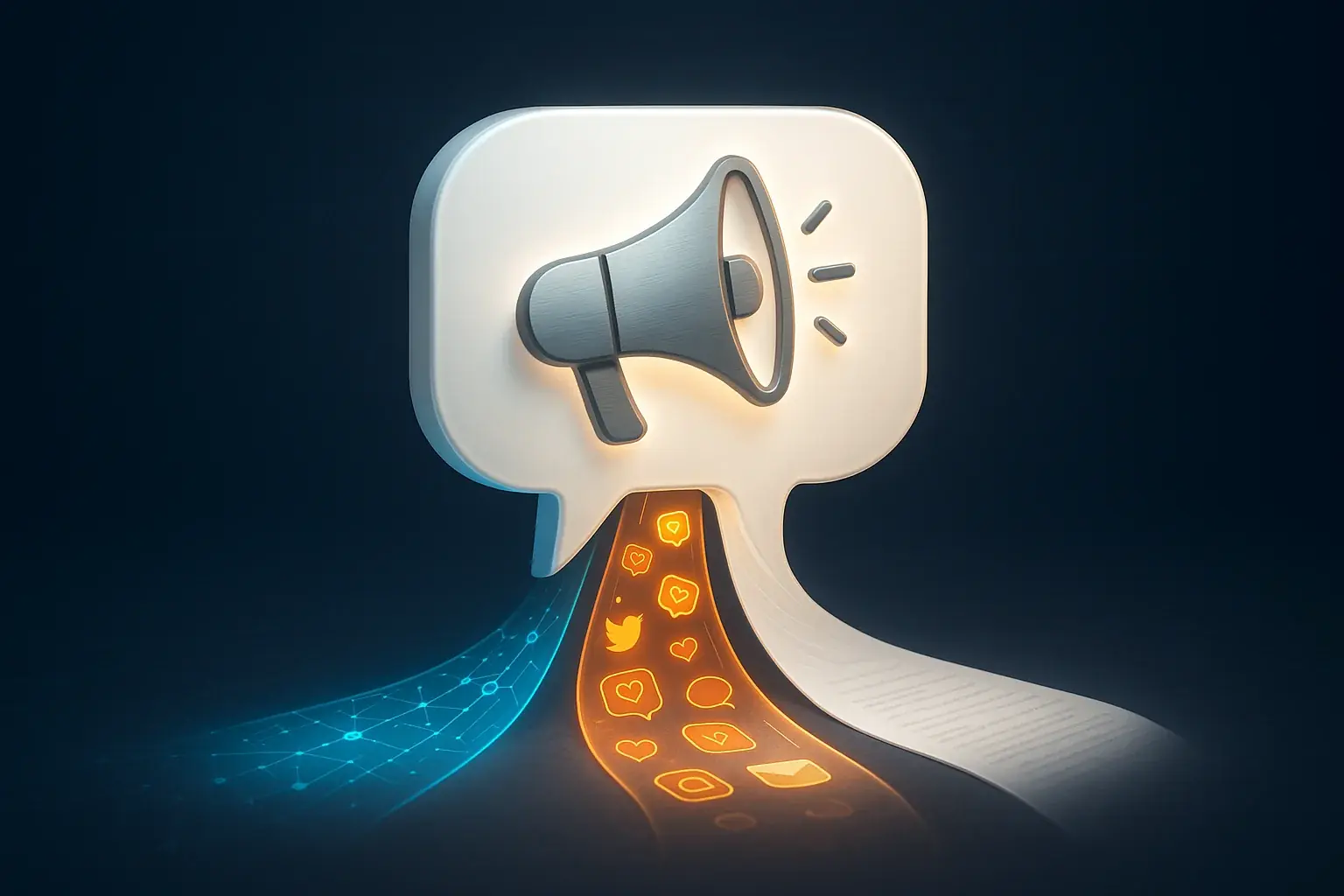 Speech bubble with megaphone icon representing your voice and feedback, symbolizing open communication and active listening.