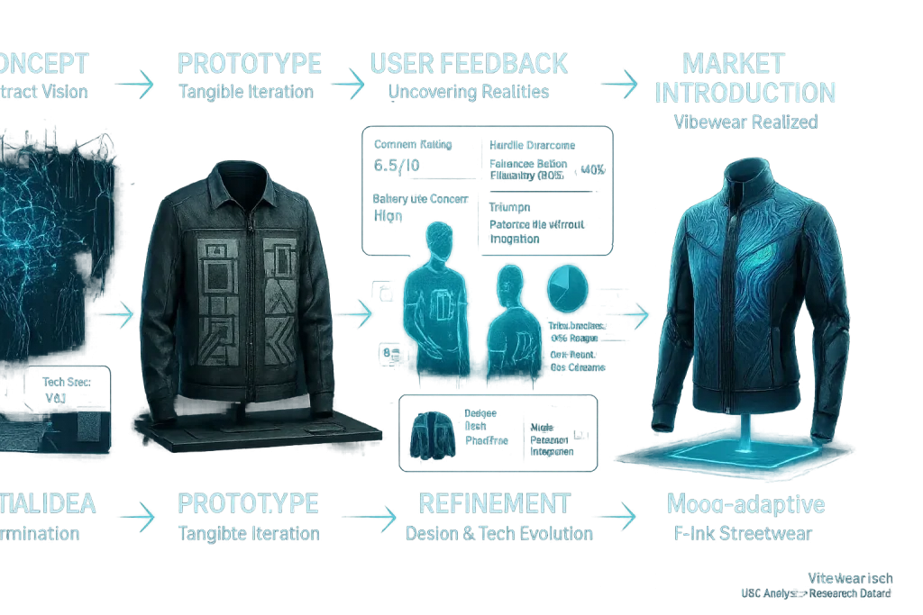 Infographic: Fashion tech idea to prototype & market: Concept, Prototype, User Feedback, Refinement, Market Intro.