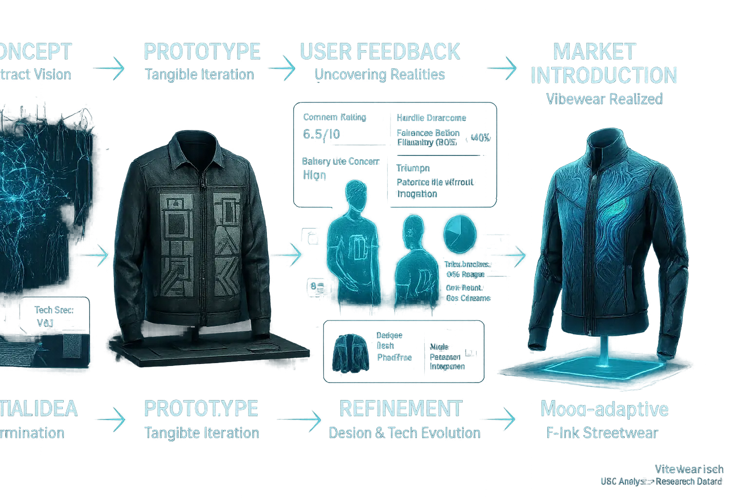 Infographic: Fashion tech idea to prototype &amp; market: Concept, Prototype, User Feedback, Refinement, Market Intro.