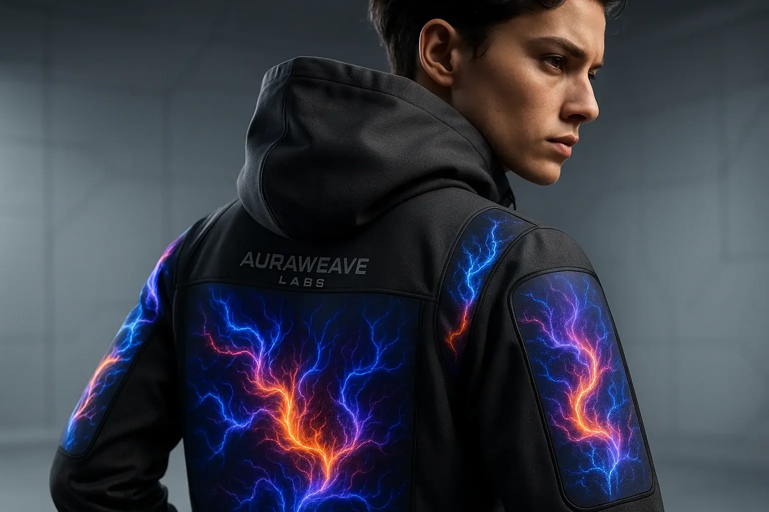 Conceptual VibeWear garment illustration: unique E-Ink display & innovative design by an early trailblazer.