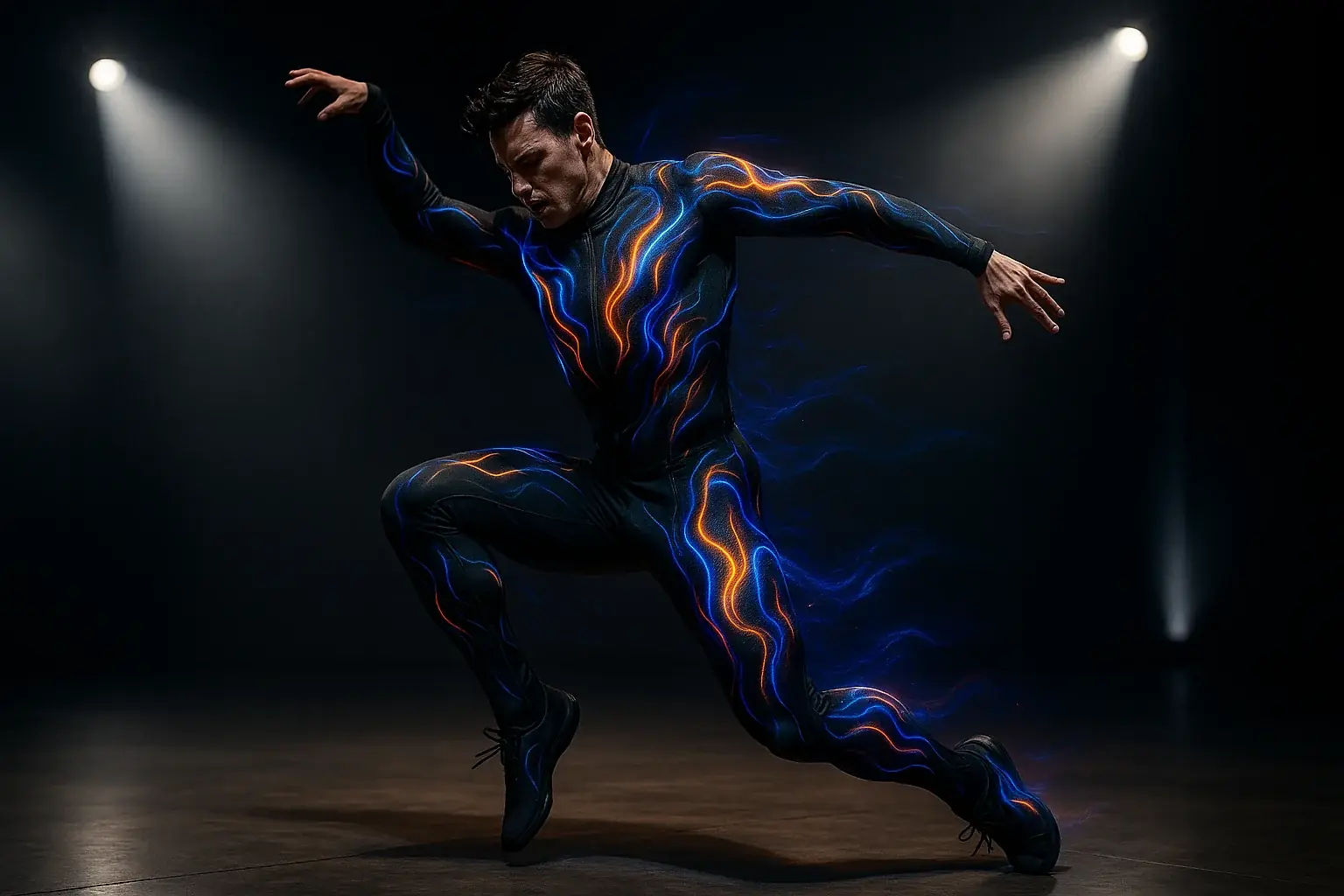 Artist&#x27;s E-Ink garment displays bio-responsive vibrant patterns, turning their body into an expressive art canvas.