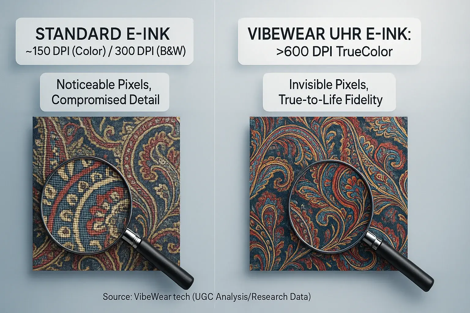 E-Ink fabric: Low-res pixelated pattern contrasts ultra-high-res smooth detail, enhancing fashion&#x27;s visual fidelity.
