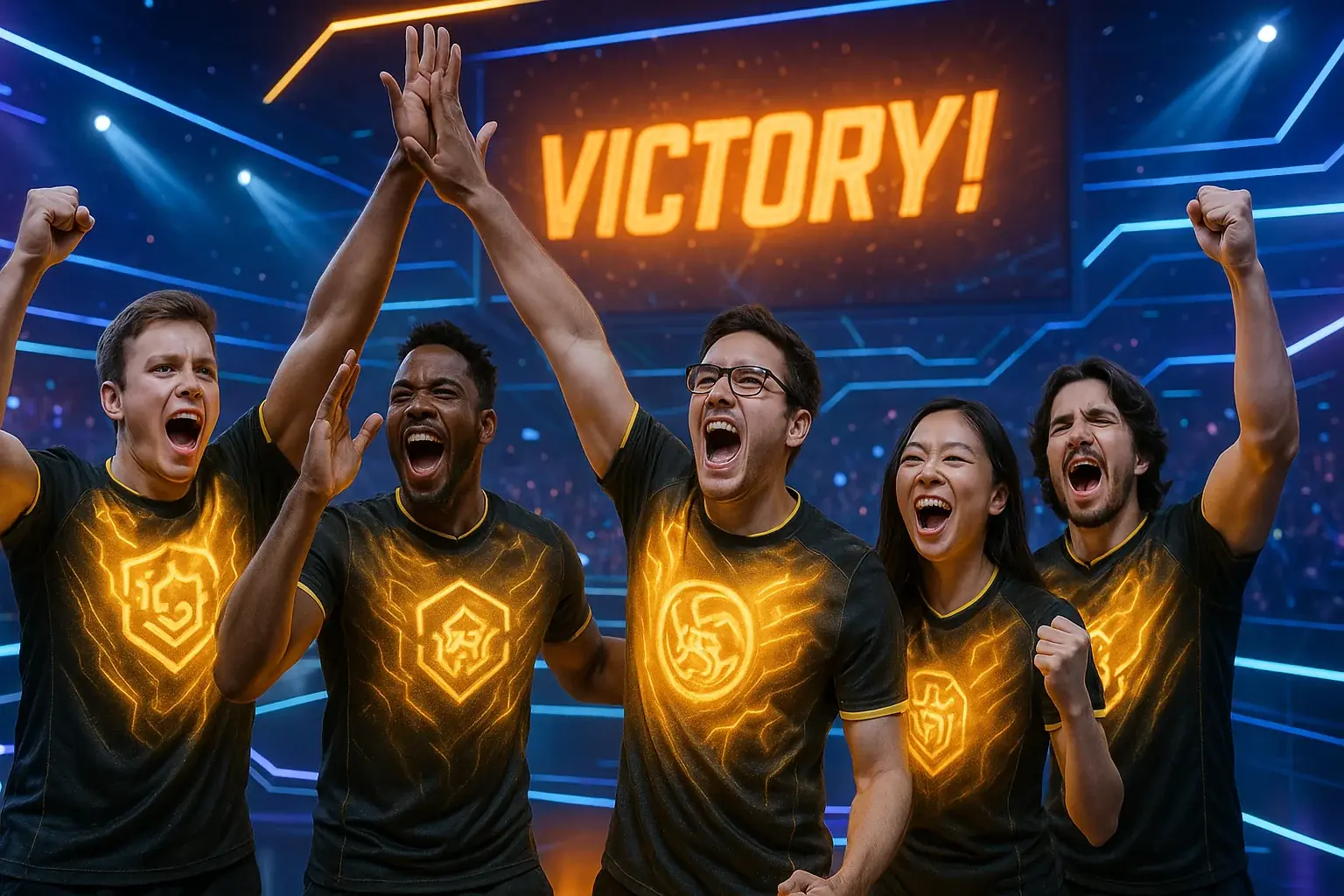 Esports team&#x27;s E-Ink jerseys pulse with shifting colors/logos on stage, amplifying team spirit &amp; dynamic branding.