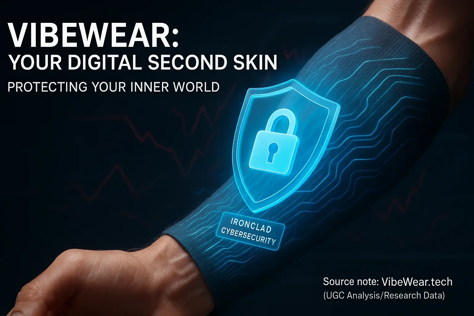 VibeWear&#x27;s &#x27;second skin&#x27; and digital lock visually represent its ironclad cybersecurity for protecting personal mood data.