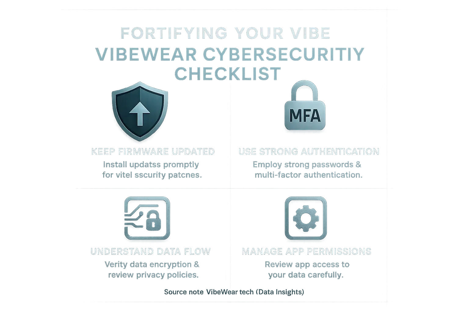 VibeWear security infographic: Checklist of best practices—firmware updates, strong passwords, app permissions, data