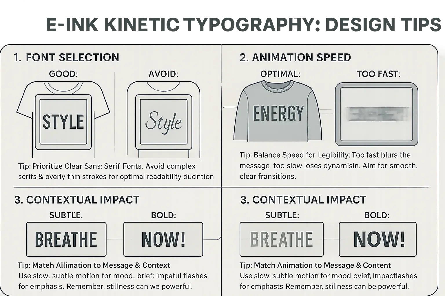 E-Ink kinetic typography: visual comparisons of fonts, animation, and context for optimal design.