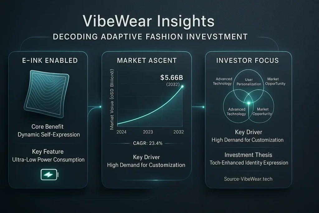 Infographic: Key drivers attracting adaptive fashion investment, shown as a blend of tech, fashion & self-expression.