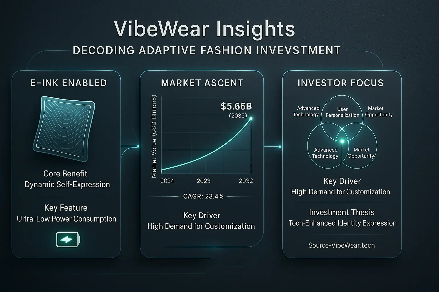 Infographic: Key drivers attracting adaptive fashion investment, shown as a blend of tech, fashion & self-expression.