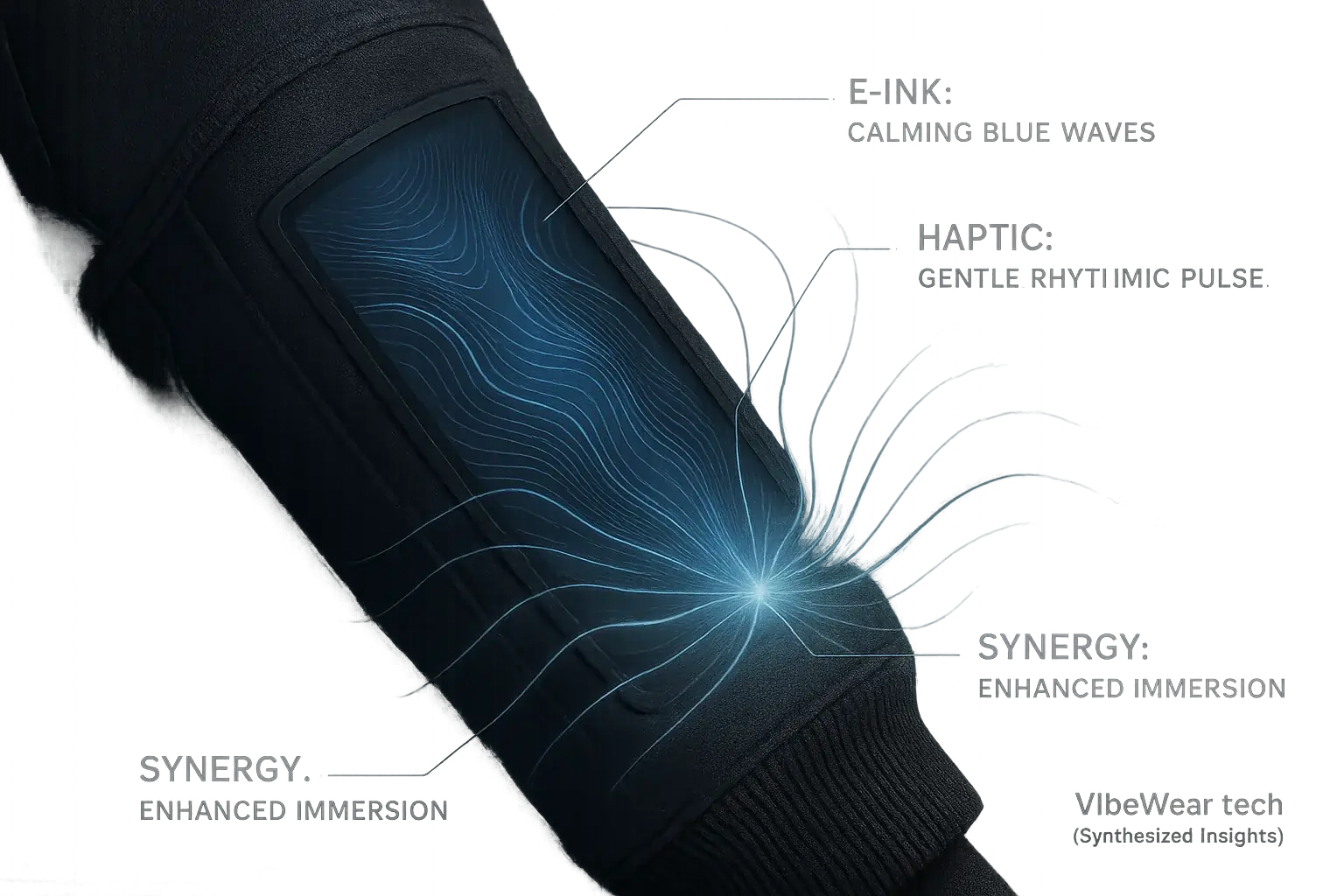 E-Ink's dynamic visuals &amp; flowing haptic lines on fabric synergize for a richer, immersive, multisensory experience.