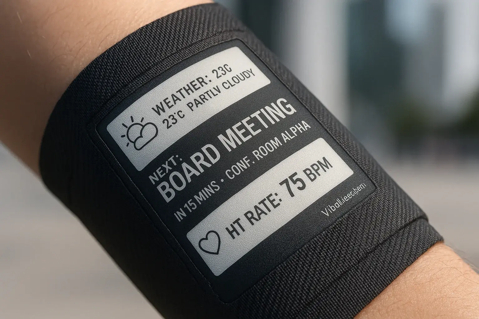 E-Ink sleeve as personal dashboard: clear, instantly readable personalized real-time data (weather, calendar, health).